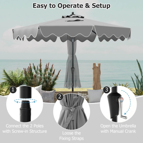 Parasol de table de patio à 2 niveaux de 9 pi de Costway avec auvent protecteur