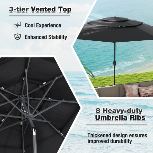 Costway 10 ft 3-tier Vented Patio Umbrella Large Market Table Umbrella Outdoor Sun Shade Brown/Turquoise/Navy/Beige/Gray/Red/Black
