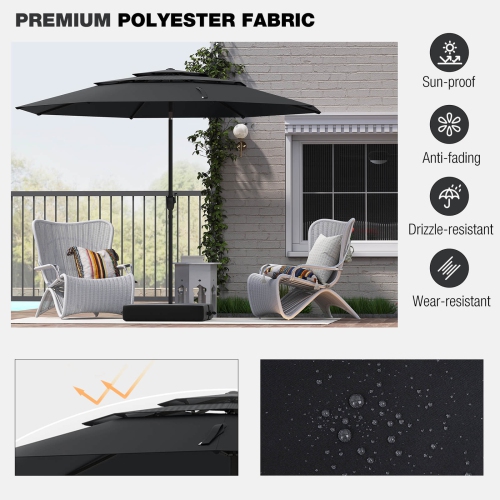Costway 10 ft 3-tier Vented Patio Umbrella Large Market Table Umbrella Outdoor Sun Shade Brown/Turquoise/Navy/Beige/Gray/Red/Black