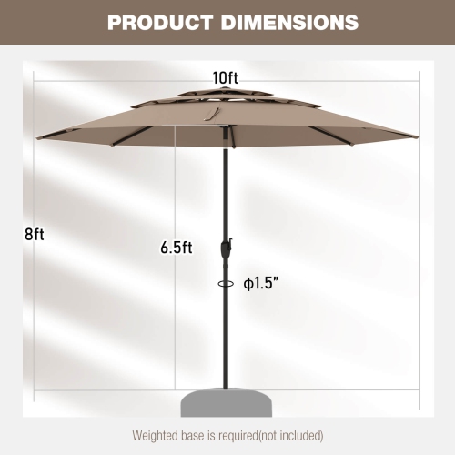 Costway 10 ft 3-tier Vented Patio Umbrella Large Market Table Umbrella Outdoor Sun Shade Brown/Turquoise/Navy/Beige/Gray/Red/Black