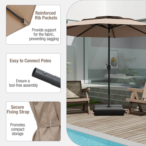 Costway 10 ft 3-tier Vented Patio Umbrella Large Market Table Umbrella Outdoor Sun Shade Brown/Turquoise/Navy/Beige/Gray/Red/Black