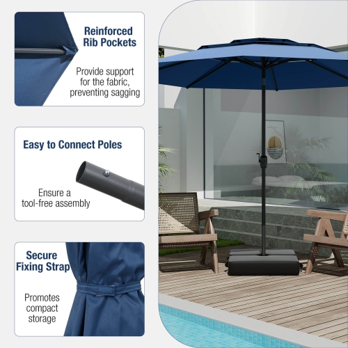 Parasol patio aéré à 3 niveaux 10 pi de Costway Grand parasol extérieur brune/turquoise/bleu marine/beige/gris/rouge/noir