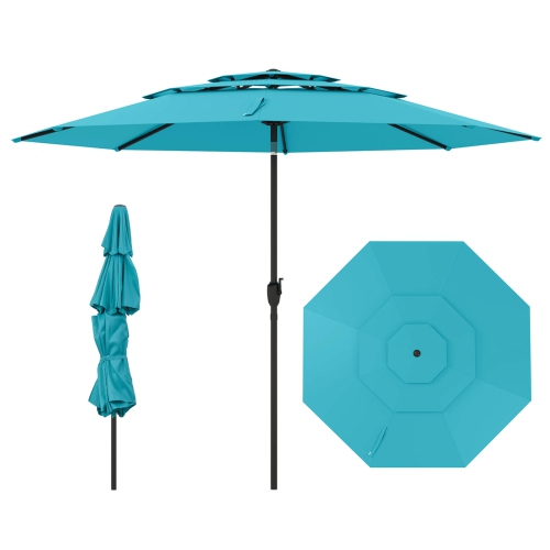 Parasol patio aéré à 3 niveaux 10&nbsp;pi de Costway Grand parasol extérieur brune/turquoise/bleu marine/beige/gris/rouge/noir