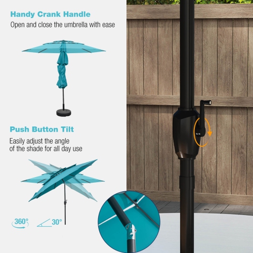 Parasol patio aéré à 3 niveaux 10 pi de Costway Grand parasol extérieur brune/turquoise/bleu marine/beige/gris/rouge/noir