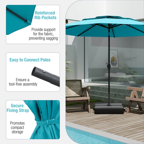 Parasol patio aéré à 3 niveaux 10 pi de Costway Grand parasol extérieur brune/turquoise/bleu marine/beige/gris/rouge/noir