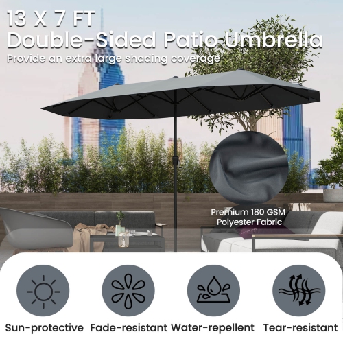 Costway 13 FT Large Patio Umbrella Outdoor Double-Sided Table Market Umbrella for Garden Beige/Brown/Gray/Navy/Orange/Wine