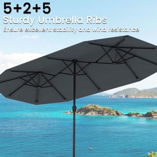 Costway 13 FT Large Patio Umbrella Outdoor Double-Sided Table Market Umbrella for Garden Beige/Brown/Gray/Navy/Orange/Wine