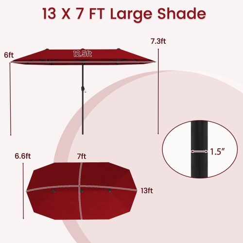 Costway 13 FT Large Patio Umbrella Outdoor Double-Sided Table Market Umbrella for Garden Beige/Brown/Gray/Navy/Orange/Wine