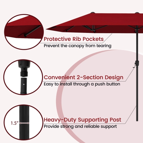 Costway 13 FT Large Patio Umbrella Outdoor Double-Sided Table Market Umbrella for Garden Beige/Brown/Gray/Navy/Orange/Wine
