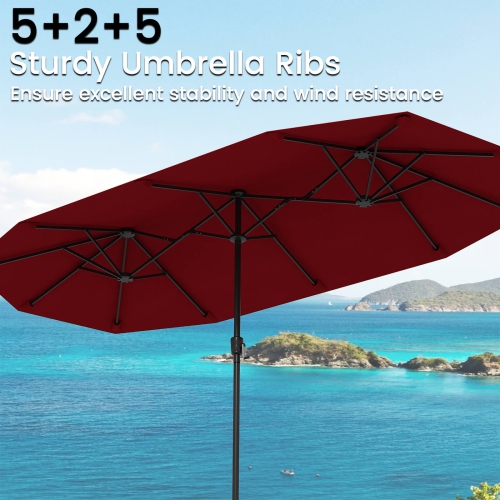 Costway 13 FT Large Patio Umbrella Outdoor Double-Sided Table Market Umbrella for Garden Beige/Brown/Gray/Navy/Orange/Wine
