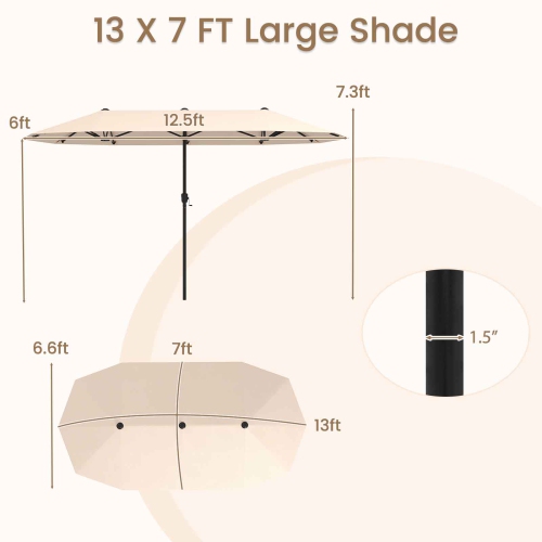 Costway 13 FT Large Patio Umbrella Outdoor Double-Sided Table Market Umbrella for Garden Beige/Brown/Gray/Navy/Orange/Wine