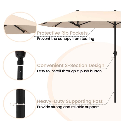 Costway 13 FT Large Patio Umbrella Outdoor Double-Sided Table Market Umbrella for Garden Beige/Brown/Gray/Navy/Orange/Wine
