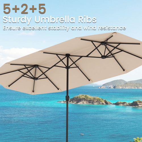Costway 13 FT Large Patio Umbrella Outdoor Double-Sided Table Market Umbrella for Garden Beige/Brown/Gray/Navy/Orange/Wine