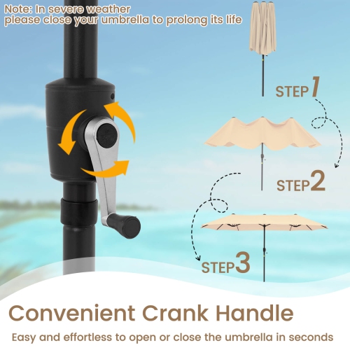 Costway 13 FT Large Patio Umbrella Outdoor Double-Sided Table Market Umbrella for Garden Beige/Brown/Gray/Navy/Orange/Wine