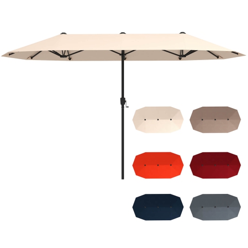 Costway 13 FT Large Patio Umbrella Outdoor Double-Sided Table Market Umbrella for Garden Beige/Brown/Gray/Navy/Orange/Wine