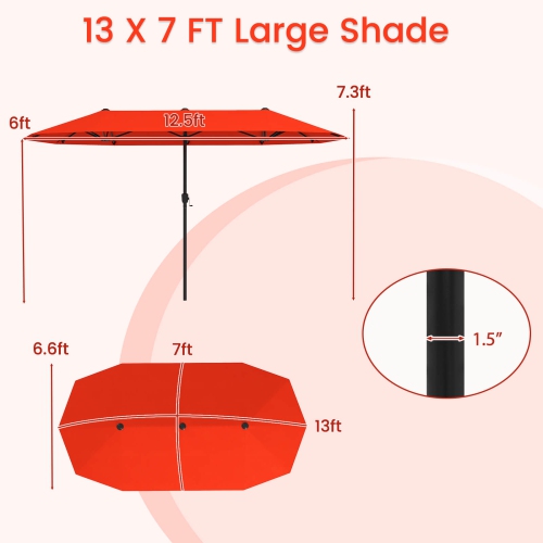 Costway 13 FT Large Patio Umbrella Outdoor Double-Sided Table Market Umbrella for Garden Beige/Brown/Gray/Navy/Orange/Wine