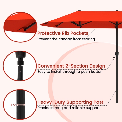 Costway 13 FT Large Patio Umbrella Outdoor Double-Sided Table Market Umbrella for Garden Beige/Brown/Gray/Navy/Orange/Wine