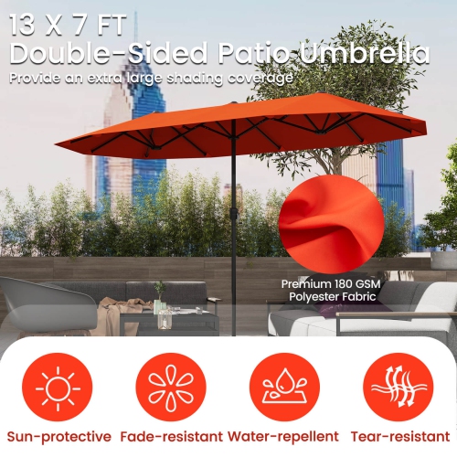 Costway 13 FT Large Patio Umbrella Outdoor Double-Sided Table Market Umbrella for Garden Beige/Brown/Gray/Navy/Orange/Wine