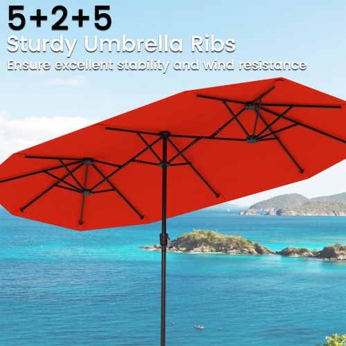 Costway 13 FT Large Patio Umbrella Outdoor Double-Sided Table Market Umbrella for Garden Beige/Brown/Gray/Navy/Orange/Wine