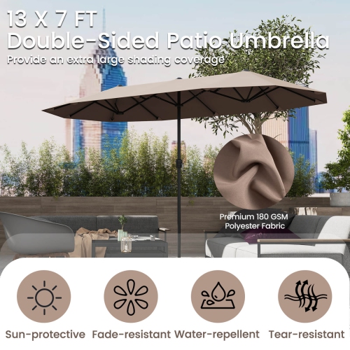 Costway 13 FT Large Patio Umbrella Outdoor Double-Sided Table Market Umbrella for Garden Beige/Brown/Gray/Navy/Orange/Wine