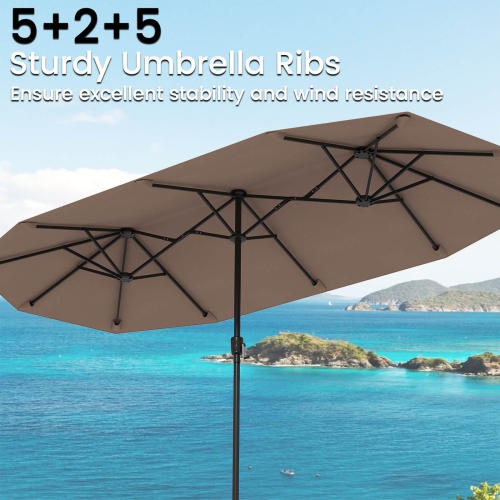 Costway 13 FT Large Patio Umbrella Outdoor Double-Sided Table Market Umbrella for Garden Beige/Brown/Gray/Navy/Orange/Wine