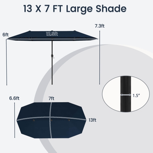 Costway 13 FT Large Patio Umbrella Outdoor Double-Sided Table Market Umbrella for Garden Beige/Brown/Gray/Navy/Orange/Wine