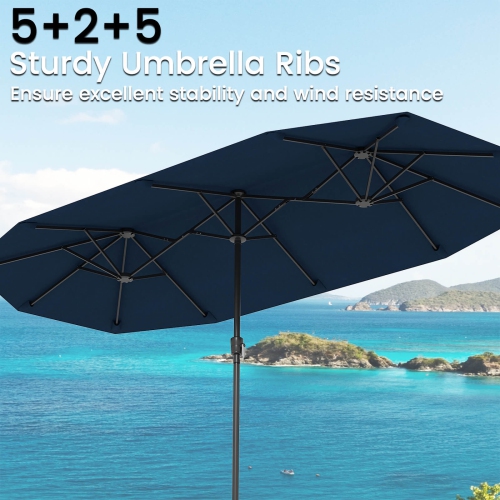 Costway 13 FT Large Patio Umbrella Outdoor Double-Sided Table Market Umbrella for Garden Beige/Brown/Gray/Navy/Orange/Wine