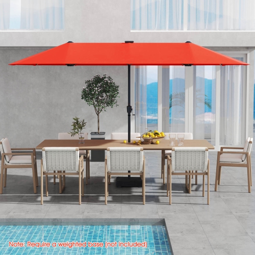 Costway 13 FT Large Patio Umbrella with LED Solar Lights Crank Handle 12 Heavy-Duty Ribs Beige/Brown/Gray/Navy/Orange/Wine