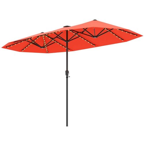 Costway 13 FT Large Patio Umbrella with LED Solar Lights Crank Handle 12 Heavy-Duty Ribs Beige/Brown/Gray/Navy/Orange/Wine