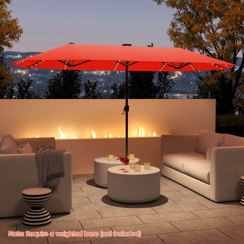 Costway 13 FT Large Patio Umbrella with LED Solar Lights Crank Handle 12 Heavy-Duty Ribs Beige/Brown/Gray/Navy/Orange/Wine