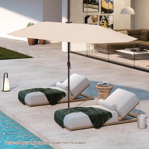 Costway 13 FT Large Patio Umbrella with LED Solar Lights Crank Handle 12 Heavy-Duty Ribs Beige/Brown/Gray/Navy/Orange/Wine