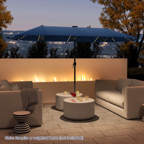 Costway 13 FT Large Patio Umbrella with LED Solar Lights Crank Handle 12 Heavy-Duty Ribs Beige/Brown/Gray/Navy/Orange/Wine