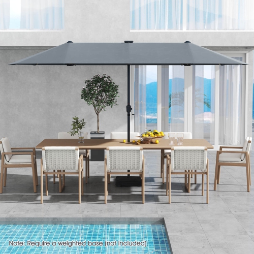 Costway 13 FT Large Patio Umbrella with LED Solar Lights Crank Handle 12 Heavy-Duty Ribs Beige/Brown/Gray/Navy/Orange/Wine