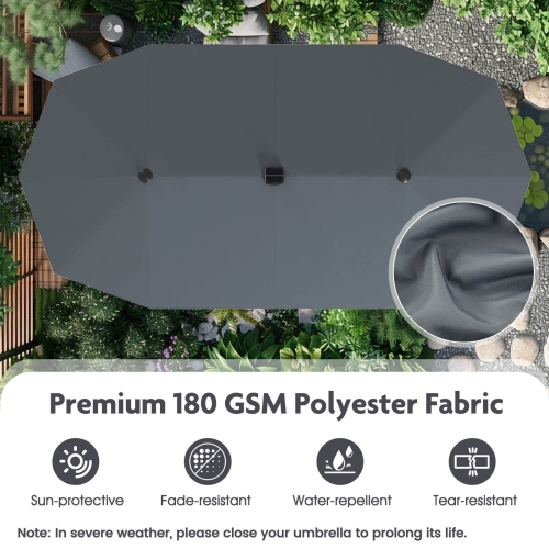 Costway 13 FT Large Patio Umbrella with LED Solar Lights Crank Handle 12 Heavy-Duty Ribs Beige/Brown/Gray/Navy/Orange/Wine