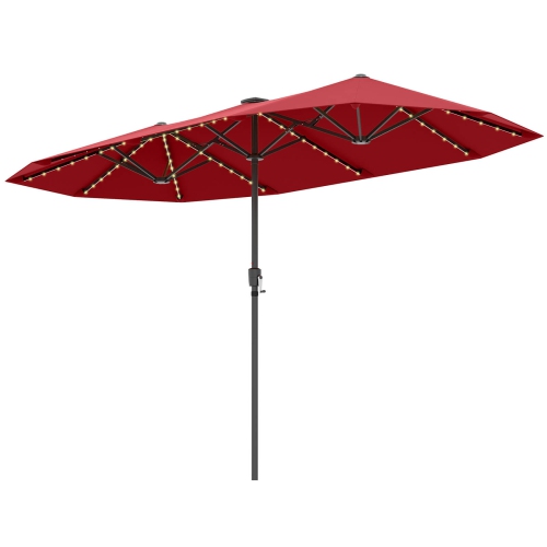 Costway 13 FT Large Patio Umbrella with LED Solar Lights Crank Handle 12 Heavy-Duty Ribs Beige/Brown/Gray/Navy/Orange/Wine