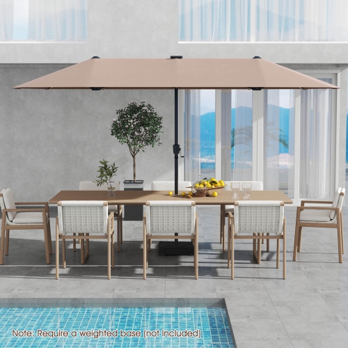 COSTWAY  13 Ft Large Patio Umbrella With Led Solar Lights Crank Handle 12 Heavy-Duty Ribs Beige/brown/gray/navy/orange/wine 
