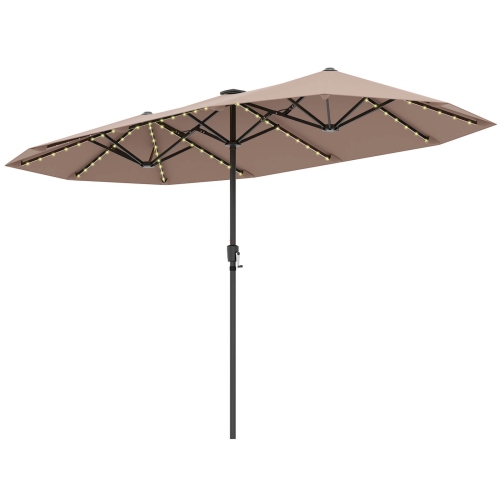 Costway 13 FT Large Patio Umbrella with LED Solar Lights Crank Handle 12 Heavy-Duty Ribs Beige/Brown/Gray/Navy/Orange/Wine