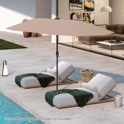 Costway 13 FT Large Patio Umbrella with LED Solar Lights Crank Handle 12 Heavy-Duty Ribs Beige/Brown/Gray/Navy/Orange/Wine