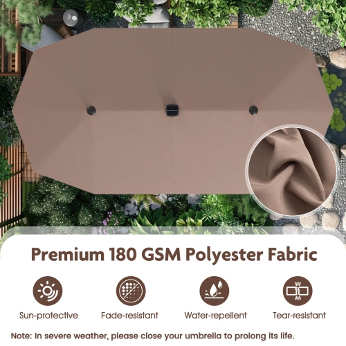 Costway 13 FT Large Patio Umbrella with LED Solar Lights Crank Handle 12 Heavy-Duty Ribs Beige/Brown/Gray/Navy/Orange/Wine