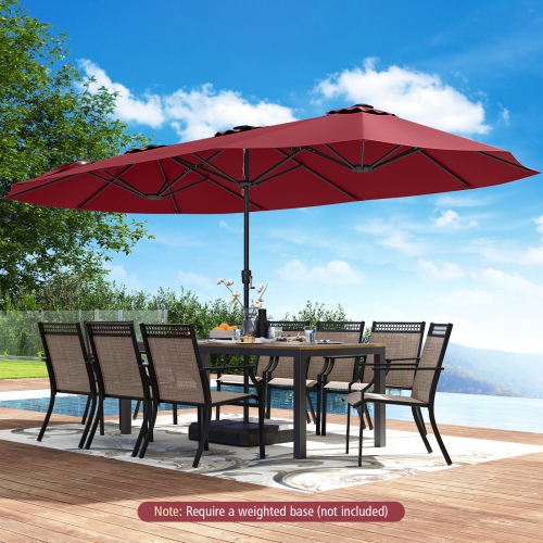 Très grand parasol patio 15,5 pi Costway, lampes solaires LED et 12 nervures robustes Beige/Orange/Brun/Gris/Bleu marine/Rouge
