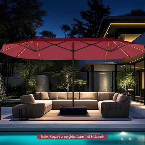 Très grand parasol patio 15,5 pi Costway, lampes solaires LED et 12 nervures robustes Beige/Orange/Brun/Gris/Bleu marine/Rouge