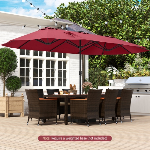 Très grand parasol patio 15,5 pi Costway, lampes solaires LED et 12 nervures robustes Beige/Orange/Brun/Gris/Bleu marine/Rouge