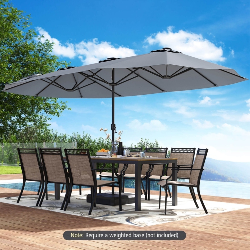 Très grand parasol patio 15,5 pi Costway, lampes solaires LED et 12 nervures robustes Beige/Orange/Brun/Gris/Bleu marine/Rouge
