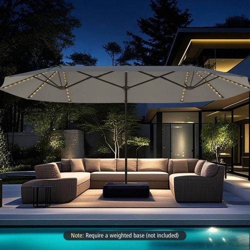 Très grand parasol patio 15,5 pi Costway, lampes solaires LED et 12 nervures robustes Beige/Orange/Brun/Gris/Bleu marine/Rouge