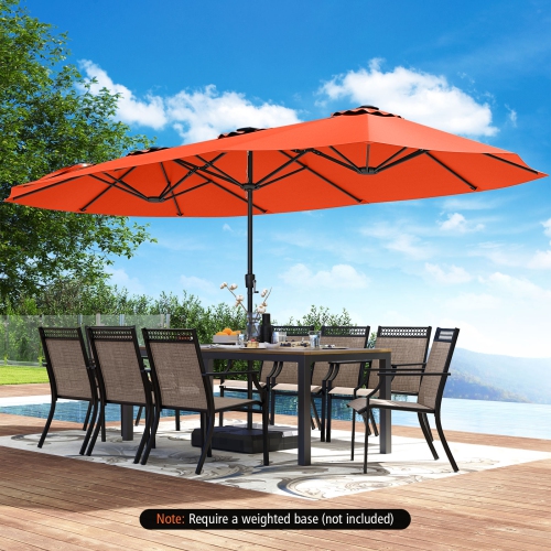 Très grand parasol patio 15,5 pi Costway, lampes solaires LED et 12 nervures robustes Beige/Orange/Brun/Gris/Bleu marine/Rouge