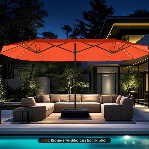 Très grand parasol patio 15,5 pi Costway, lampes solaires LED et 12 nervures robustes Beige/Orange/Brun/Gris/Bleu marine/Rouge