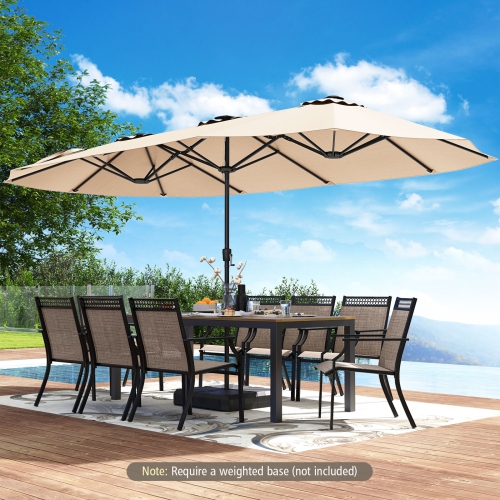 Très grand parasol patio 15,5 pi Costway, lampes solaires LED et 12 nervures robustes Beige/Orange/Brun/Gris/Bleu marine/Rouge