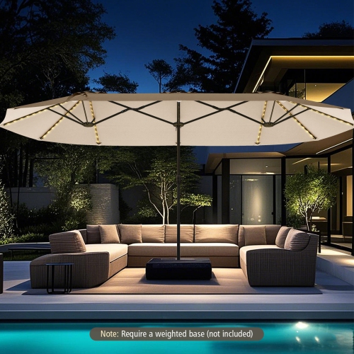 Très grand parasol patio 15,5 pi Costway, lampes solaires LED et 12 nervures robustes Beige/Orange/Brun/Gris/Bleu marine/Rouge