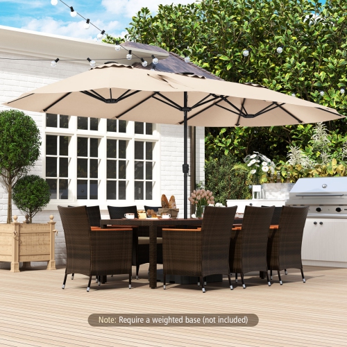 Très grand parasol patio 15,5 pi Costway, lampes solaires LED et 12 nervures robustes Beige/Orange/Brun/Gris/Bleu marine/Rouge