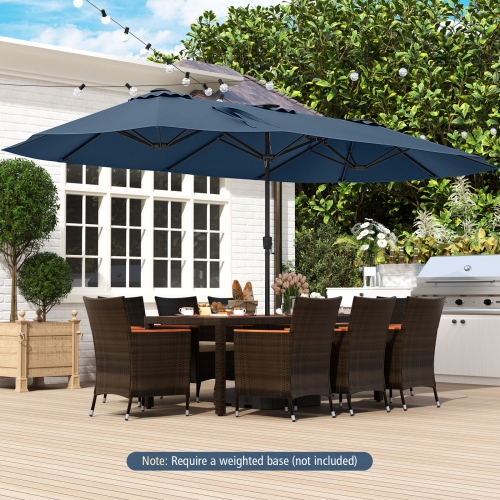 Très grand parasol patio 15,5 pi Costway, lampes solaires LED et 12 nervures robustes Beige/Orange/Brun/Gris/Bleu marine/Rouge